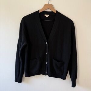J.Crew Cashmere V-Neck Cardigan Patch Pocket Oversized Black